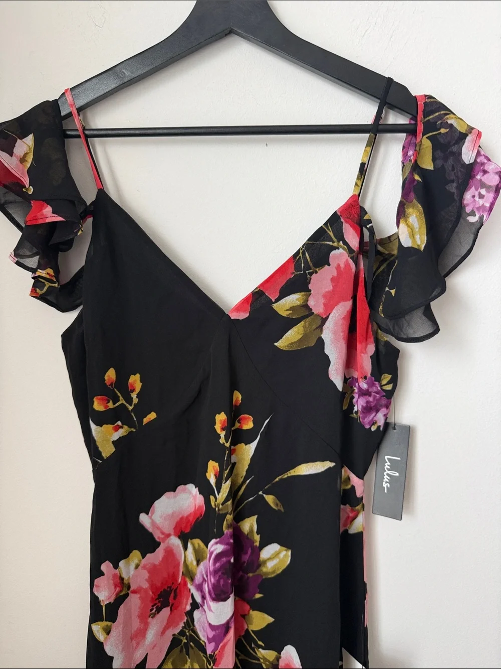 Lulus Love in Bloom Black Floral Print Off-the-Shoulder High-low Dress Size M - Picture 7 of 12